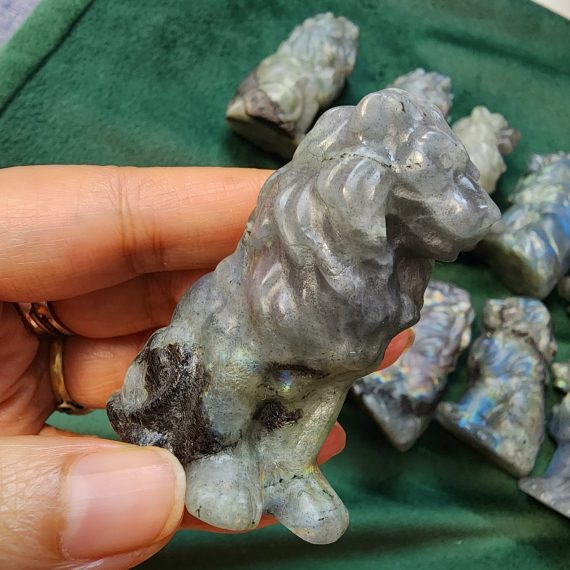 Wishing Bowl Labradorite Lion Figurine
